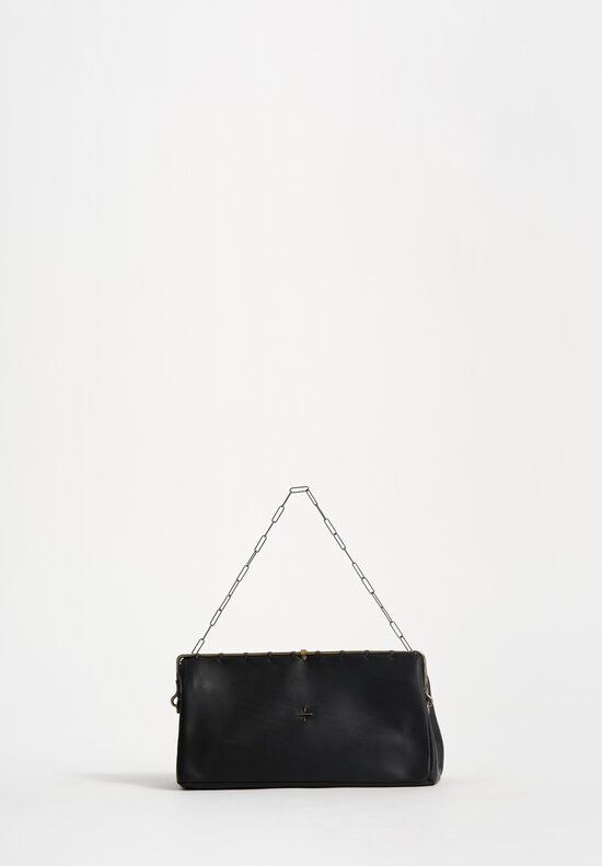 M.A+ Leather Small Pochette Frame Bag with Sterling Silver Chain Black