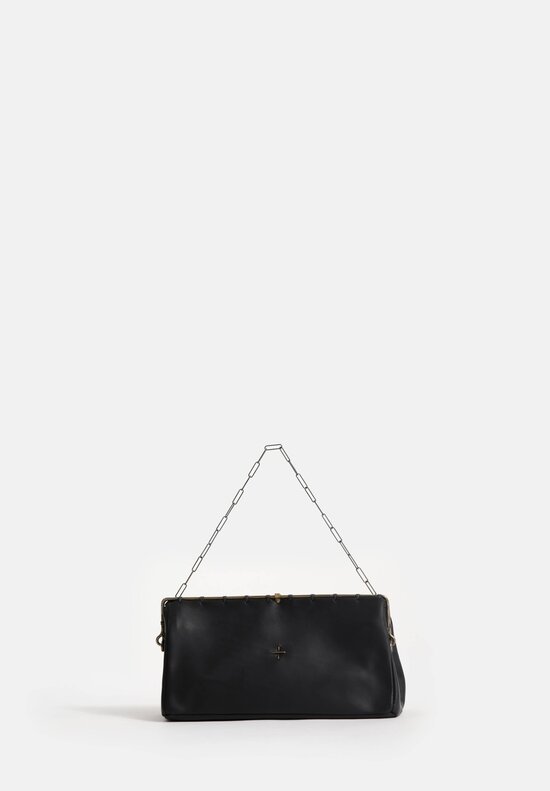 M.A+ Leather Small Pochette Frame Bag with Sterling Silver Chain Black