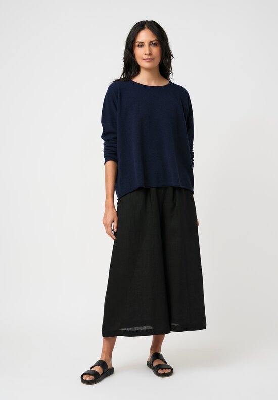 Eskandar Cashmere Rolled Edge Rounded Bateau Neck Sweater in Ink Blue