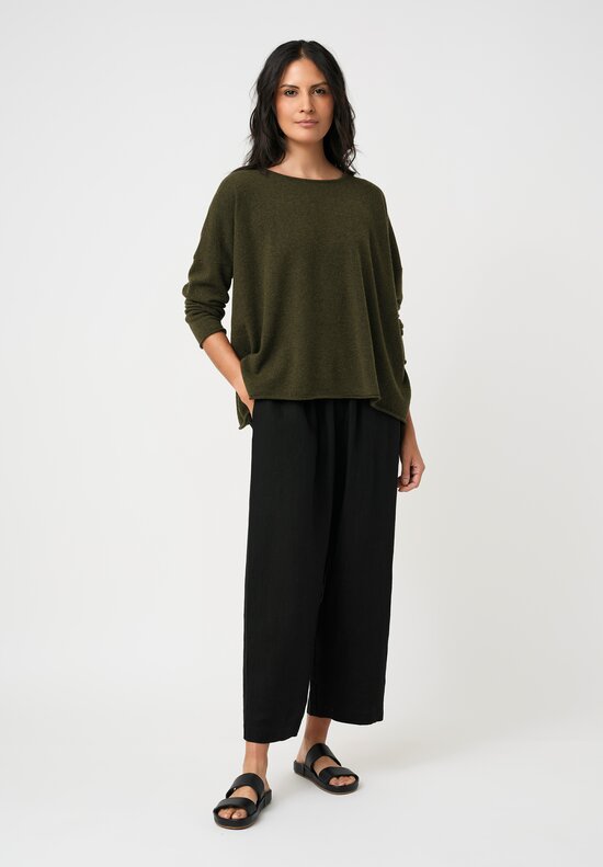 Eskandar Cashmere Rolled Edge Rounded Bateau Neck Sweater in Moss Bronze Olive