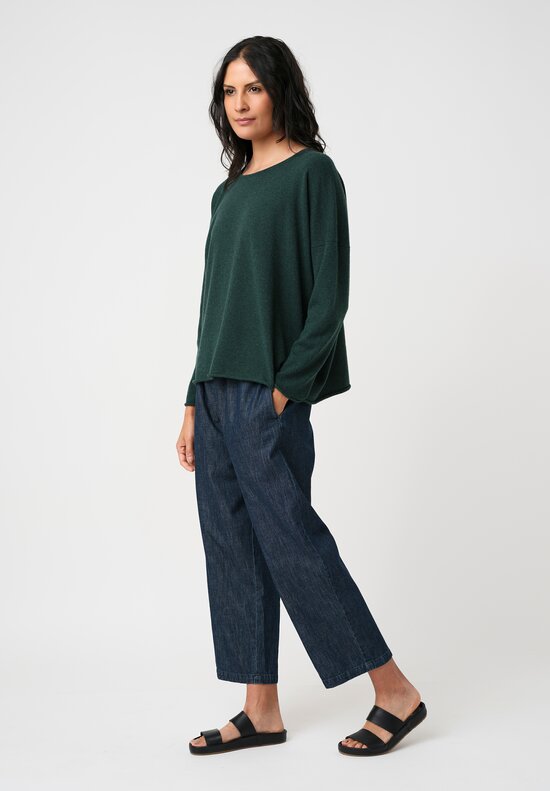 Eskandar Cashmere Rolled Edge Rounded Bateau Neck Sweater in Spruce Green