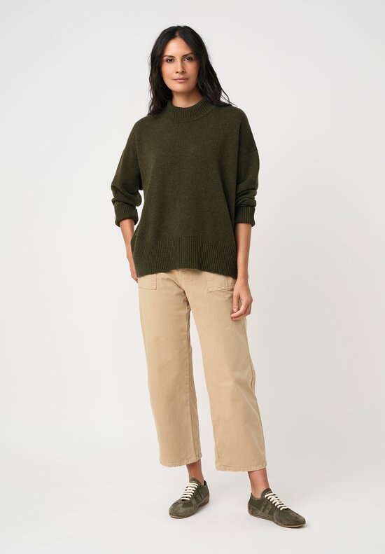 Eskandar Cashmere High Neck Ribbed Edge Sweater in Moss Bronze Olive