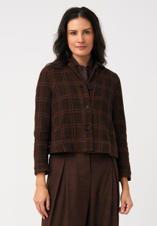 Biek Verstappen Thermal Cotton Cropped Jacket in Mahogany Brown Windowpane Plaid