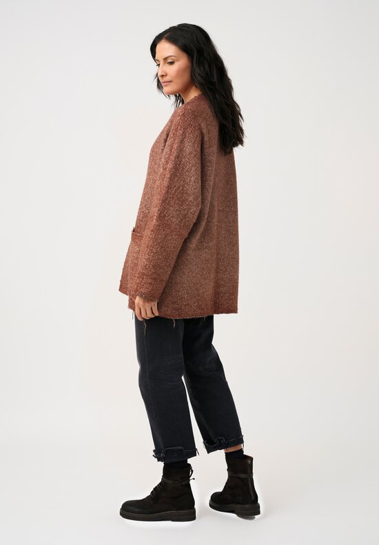 Avant Toi Hand-Painted & Felted Malfié Punto Kimono Cardigan in Cuoio Brown
