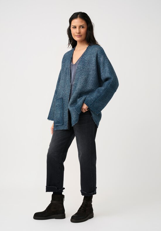 Avant Toi Hand-Painted & Felted Malfié Punto Kimono Cardigan in Fiume Blue