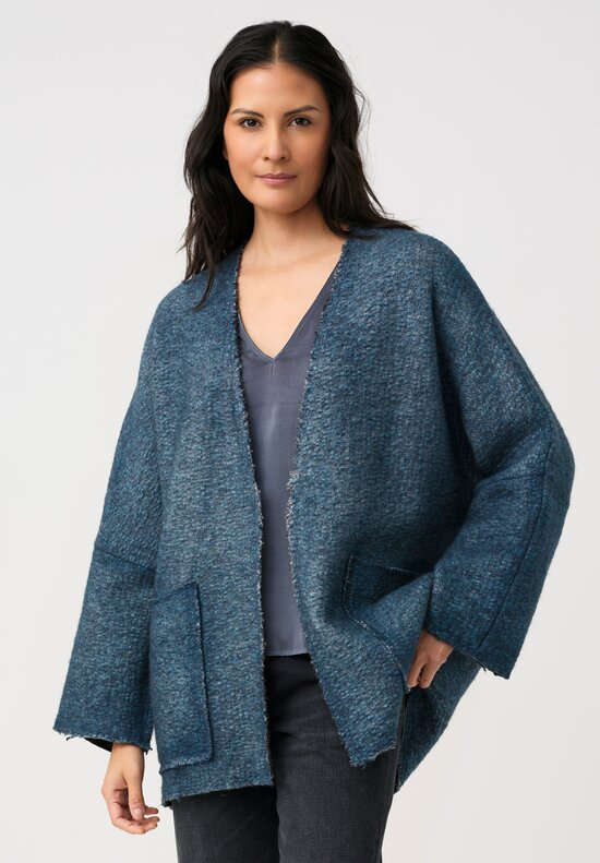 Avant Toi Hand-Painted & Felted Malfié Punto Kimono Cardigan in Fiume Blue