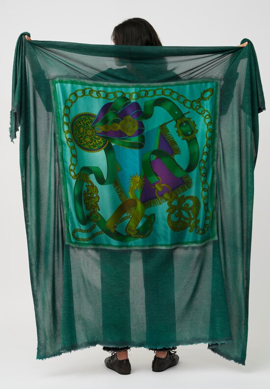 Avant Toi One-of-a-Kind Cashmere & Silk Quadrello Scarf in Smeraldo Green Chains & Ribbons