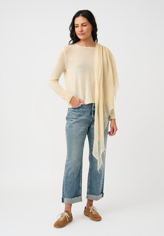 Avant Toi Hand-Painted Cashmere Stola Scarf in Vaniglia Cream