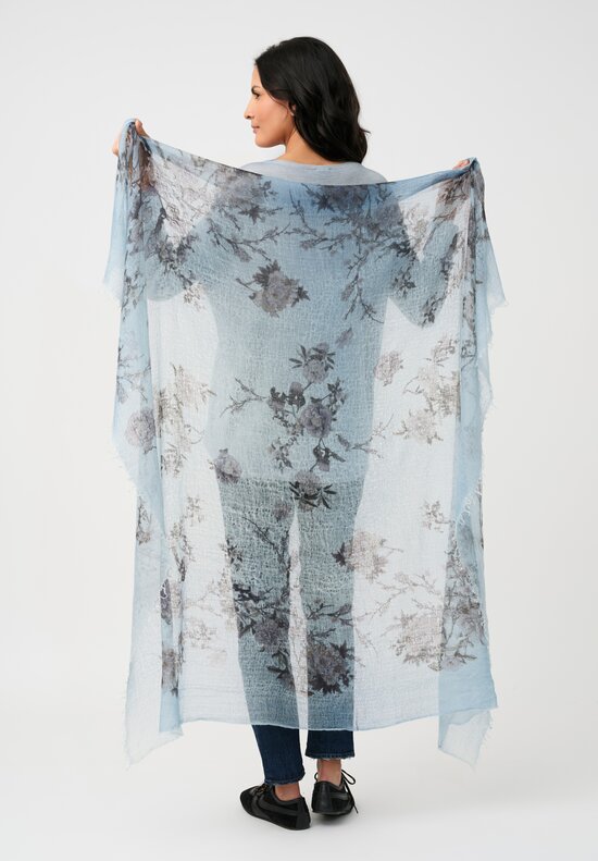 Avant Toi Hand-Painted Cashmere Stola Scarf in Water Blue Wisteria