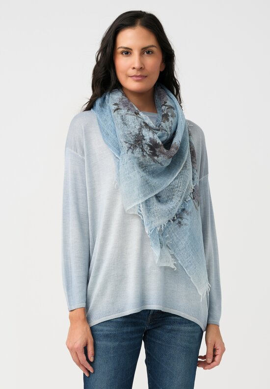 Avant Toi Hand-Painted Cashmere Stola Scarf in Water Blue Wisteria