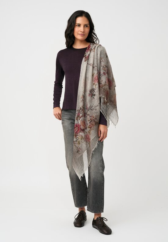 Avant Toi Hand-Painted Cashmere Stola Scarf in Carruba Grey Wisteria