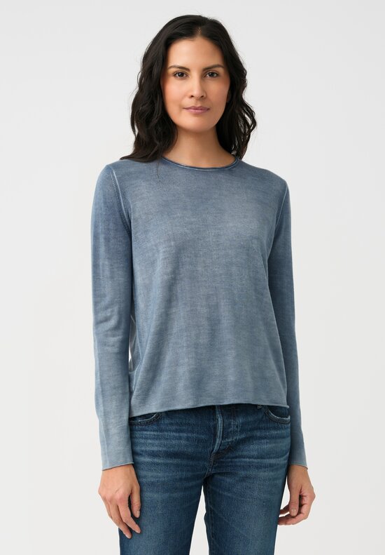 Avant Toi Cashmere & Silk Rolled Edge Sweater in Fiume Blue