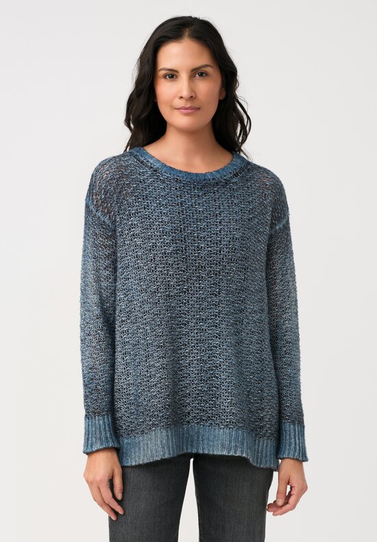 Avant Toi Hand-Painted Cashmere & Silk Traforato Sweater in Water Blue