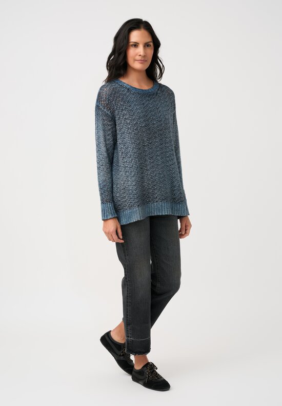 Avant Toi Hand-Painted Cashmere & Silk Traforato Sweater in Water Blue