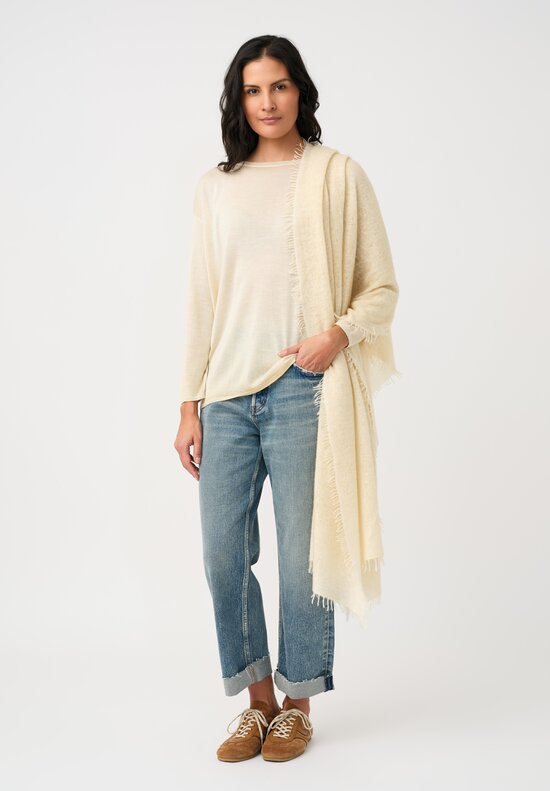 Avant Toi Hand-Painted Cashmere Long Stola Scarf in Vaniglia Cream