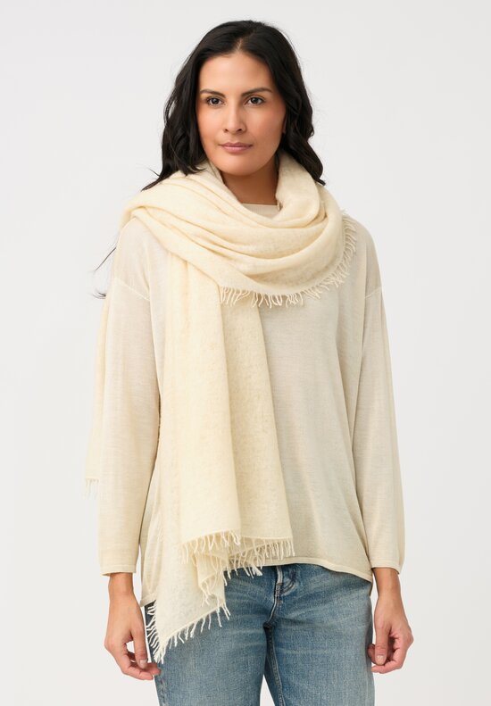 Avant Toi Hand-Painted Cashmere Long Stola Scarf in Vaniglia Cream