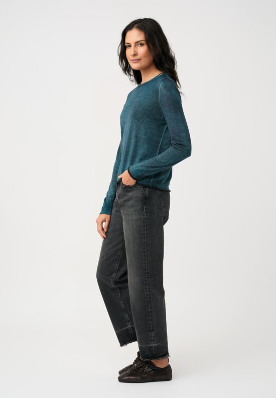 Avant Toi Cashmere & Silk Rolled Edge Sweater in Topazio Teal