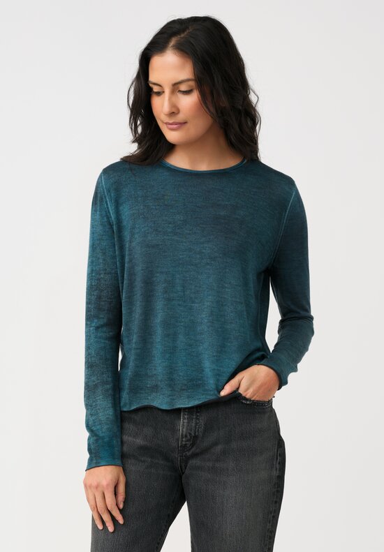 Avant Toi Cashmere & Silk Rolled Edge Sweater in Topazio Teal