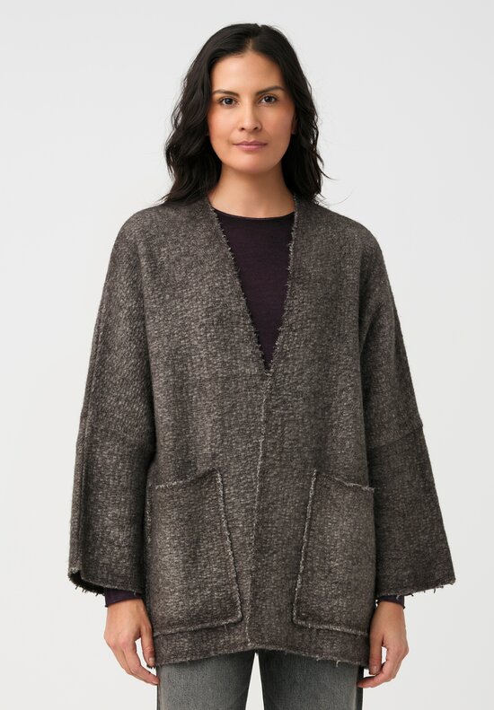 Avant Toi Hand-Painted & Felted Malfié Punto Kimono Cardigan in Carruba Brown