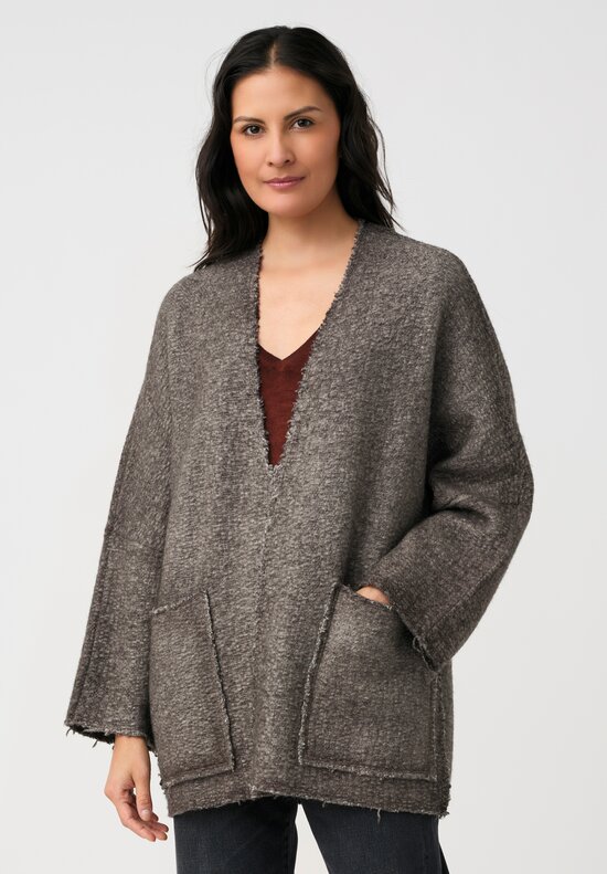 Avant Toi Hand-Painted & Felted Malfié Punto Kimono Cardigan in Carruba Brown