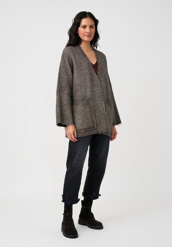 Avant Toi Hand-Painted & Felted Malfié Punto Kimono Cardigan in Carruba Brown