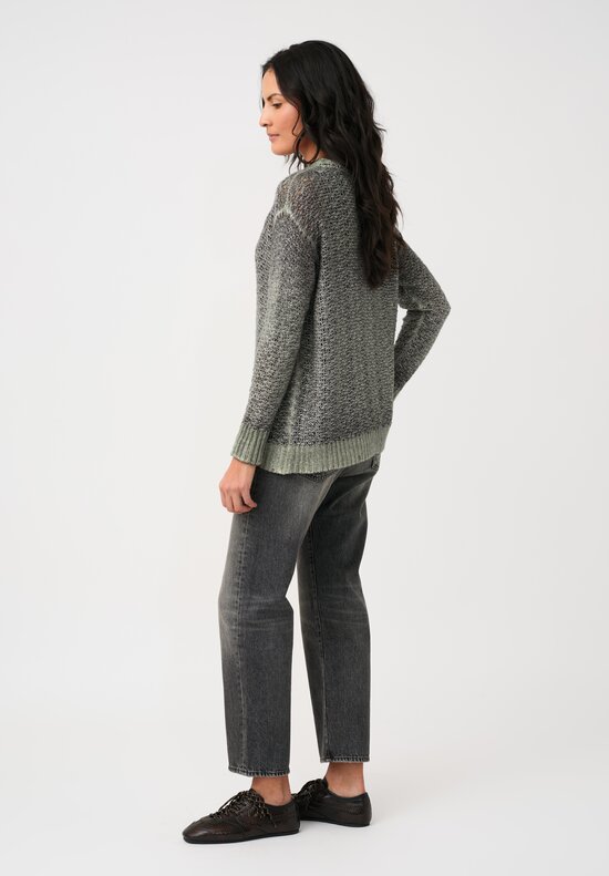 Avant Toi Hand-Painted Cashmere & Silk Traforato Sweater in Jade Grey Green