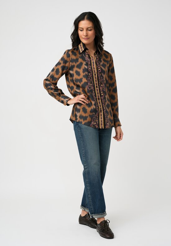 Etro Silk Paisley & Animal Motif Button Front Blouse