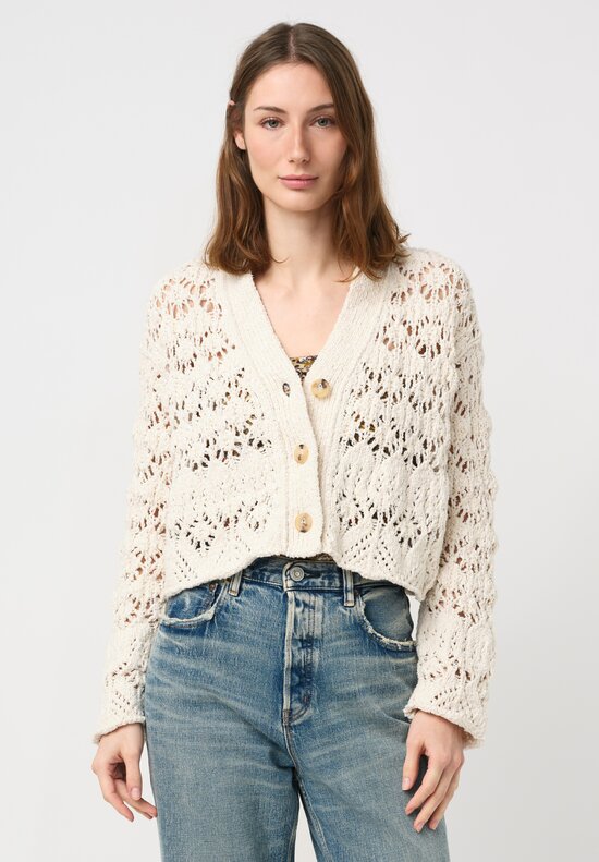 Alanui Open Knit Cotton Lagoon Romance Cropped Cardigan