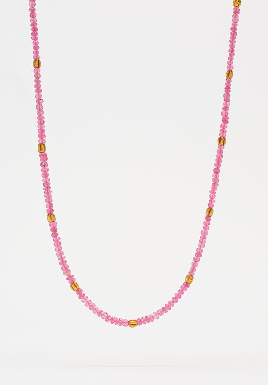 Greig Porter 18K Pink Spinel & Corrugated Gold Beaded Necklace 16.5