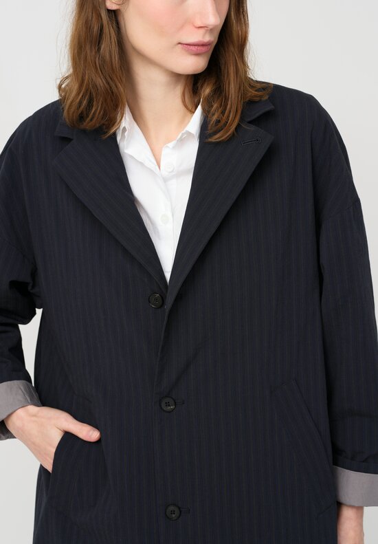 Bergfabel Washed Stretch Cotton Millie Coat in Navy & Black Stripe