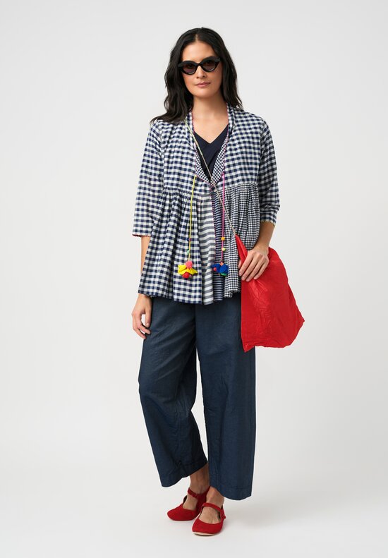 Péro Cotton Silk Striped & Gingham Peplum Jacket with Pompom Tassels