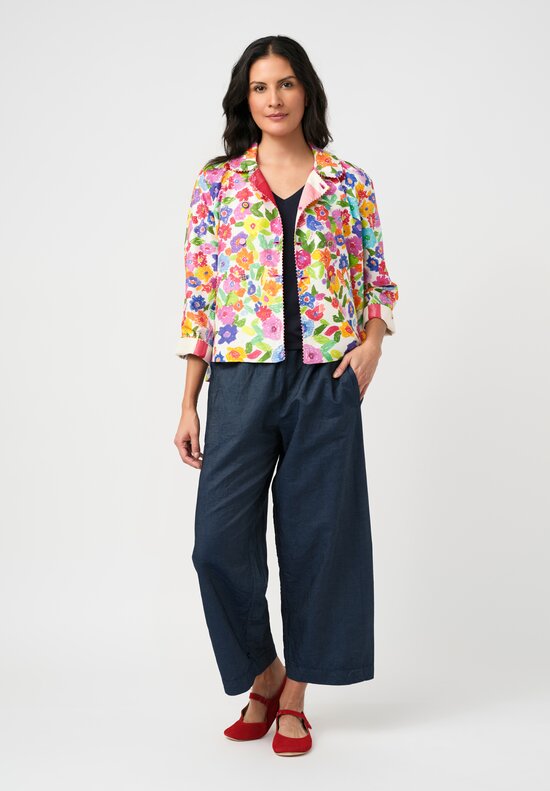Péro Silk Illustrated Floral Print A-Line Jacket