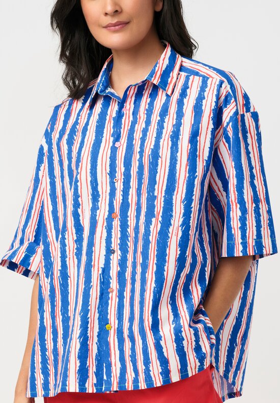 Péro Cotton Poplin Illustrated Stripe Print Button Down Shirt