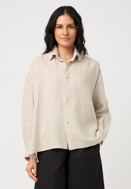 Daniela Gregis Linen Uomo Larga Button-Down Shirt in Greggio Natural