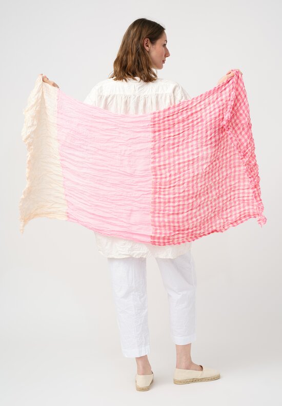 Daniela Gregis Washed Linen Hawaii Gingham Color-Blocked Scarf Rosa Pink & Cream Mix