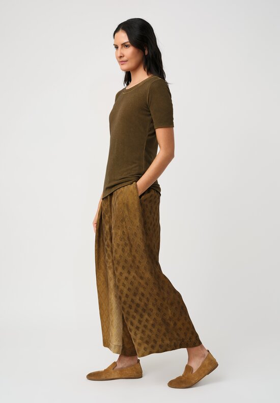 Uma Wang Ribbed Knit Round Neck Tir Tee in Brown Mustard