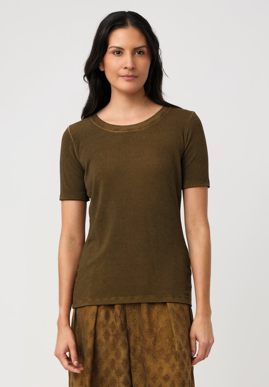 Uma Wang Ribbed Knit Round Neck Tir Tee in Brown Mustard