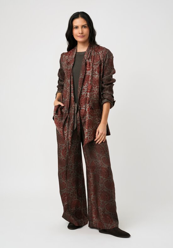 Uma Wang Peony Printed Pansy Pants Grey & Red