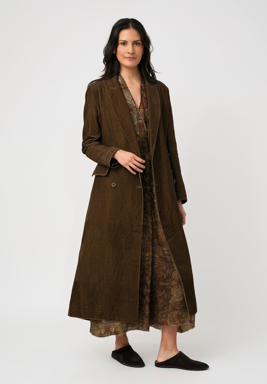 Uma Wang Cotton Linen Velvet Camelot Coat in Toffee Brown