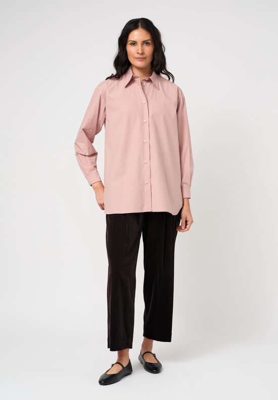 Dusan Cotton Poplin Long Button Down Shirt in Porcellina Pink	