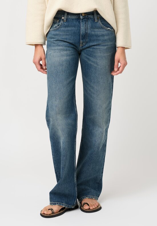 Alanui Cotton Denim Blue Moon Straight Leg Jeans