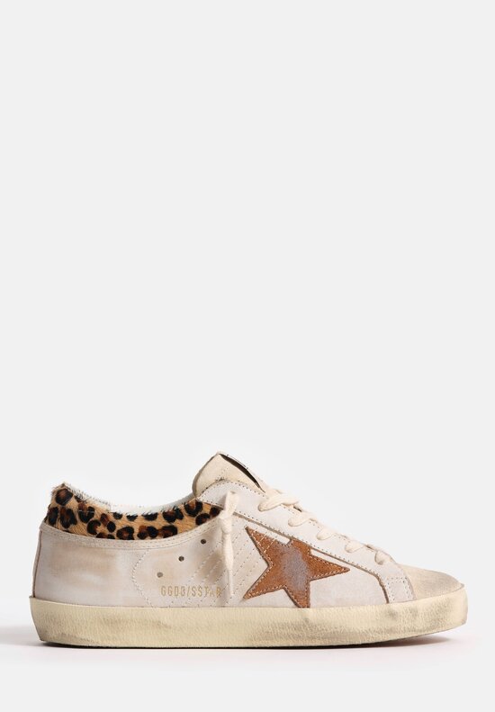 Golden Goose Leopard Print Horse Hair Collared Leather & Suede Super-Star Sneakers