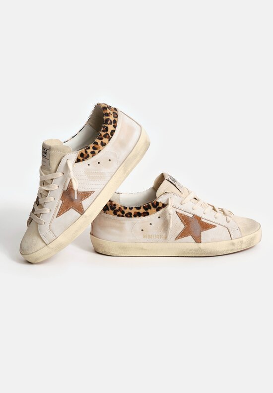 Golden Goose Leopard Print Horse Hair Collared Leather & Suede Super-Star Sneakers
