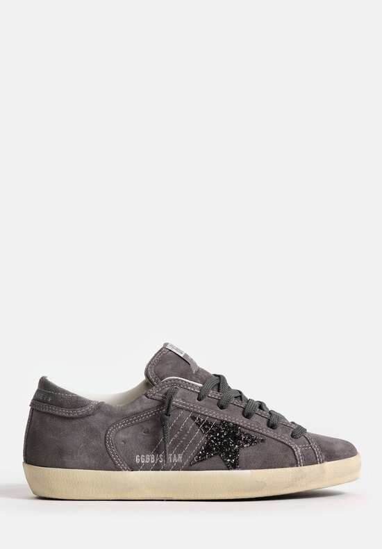 Golden Goose Suede & Glitter Star Super-Star Sneakers in Wolf Grey