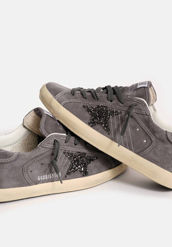 Golden Goose Suede & Glitter Star Super-Star Sneakers in Wolf Grey