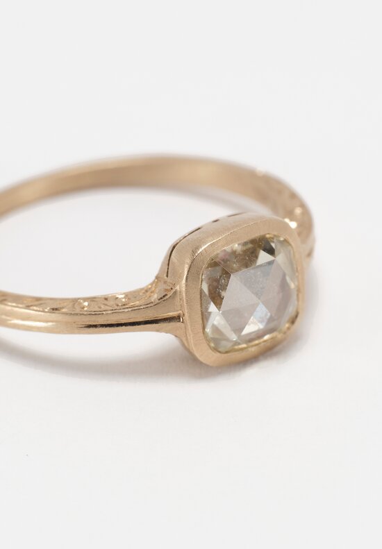 Anaconda 18K Matte White Gold Gunilla Ring with Cushion Cut Diamond & Lace Engraving