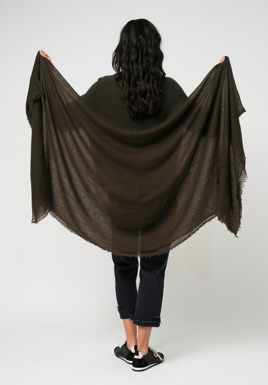 Frenckenberger Cashmere Woven Mono Scarf Black Olive Green