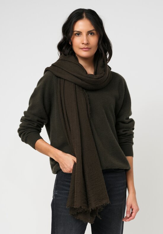 Frenckenberger Cashmere Woven Mono Scarf Black Olive Green