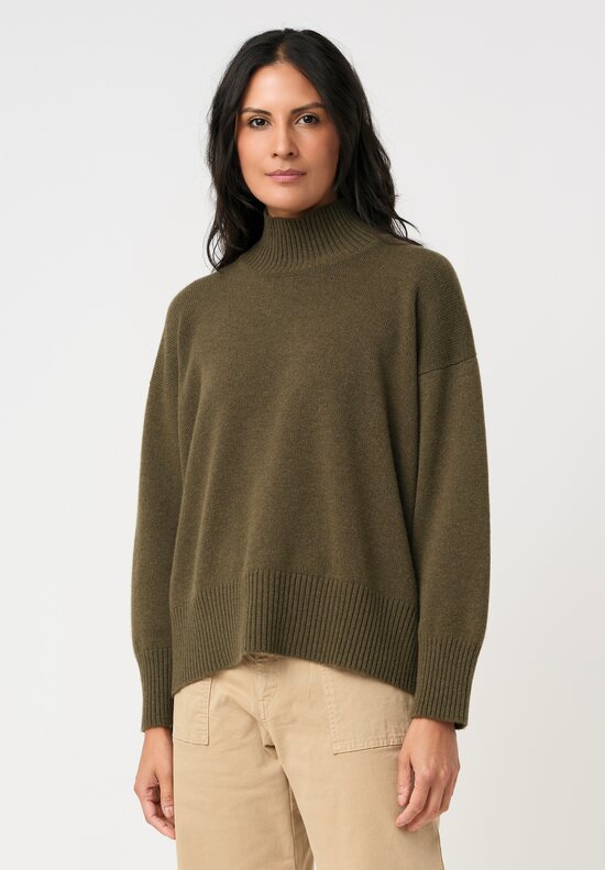 Eskandar Cashmere High Neck Ribbed Edge Sweater in Antique Bronze