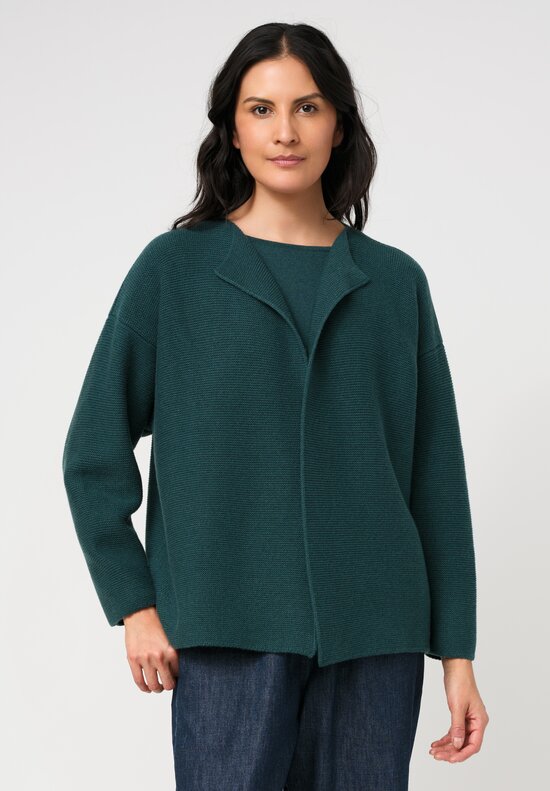 Eskandar Cashmere Open Front Short Cardigan in Lagoon Green	
